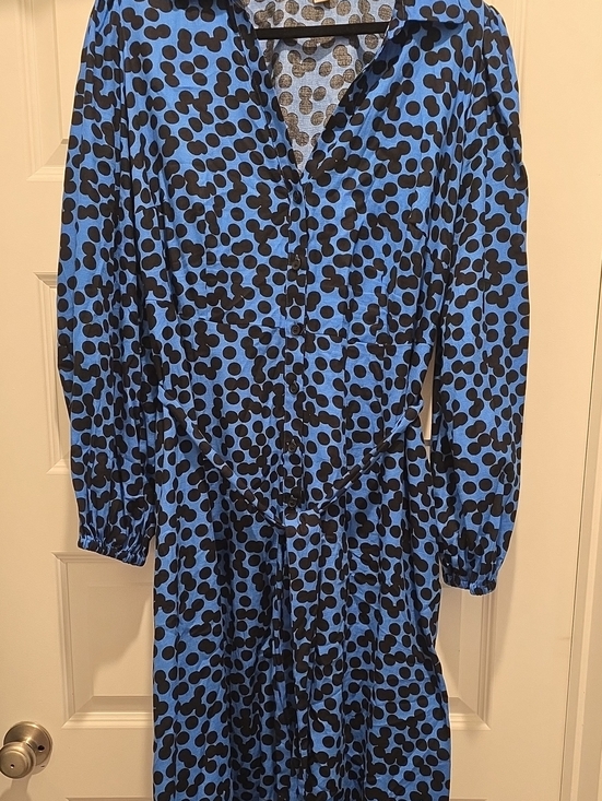 Ava & Viv Dresses & Skirts - Ava & Viv Blue and Black Button-Front Long Sleeve Polka Dot Dress